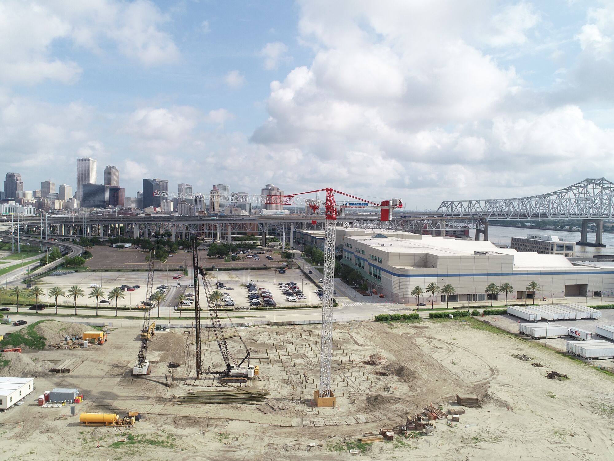Graphic of River District job site with New Orleans and Mississippi River in background